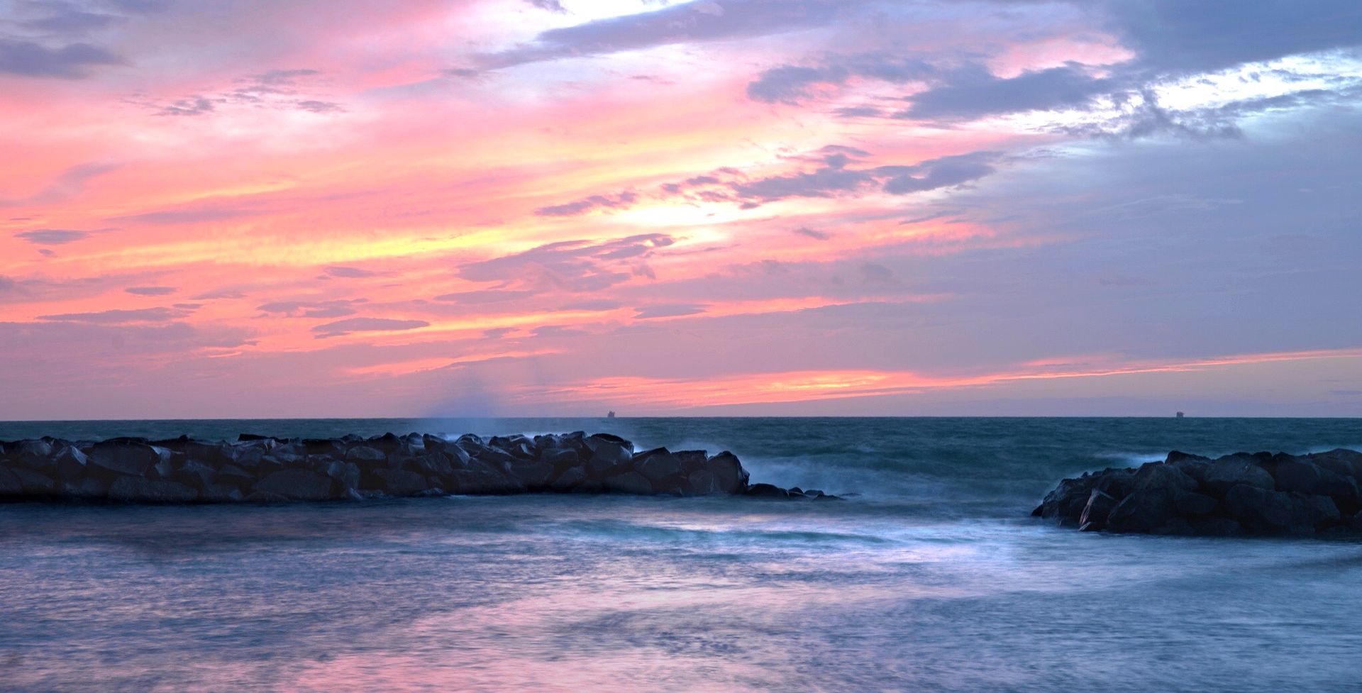 Pink sunset on the sea