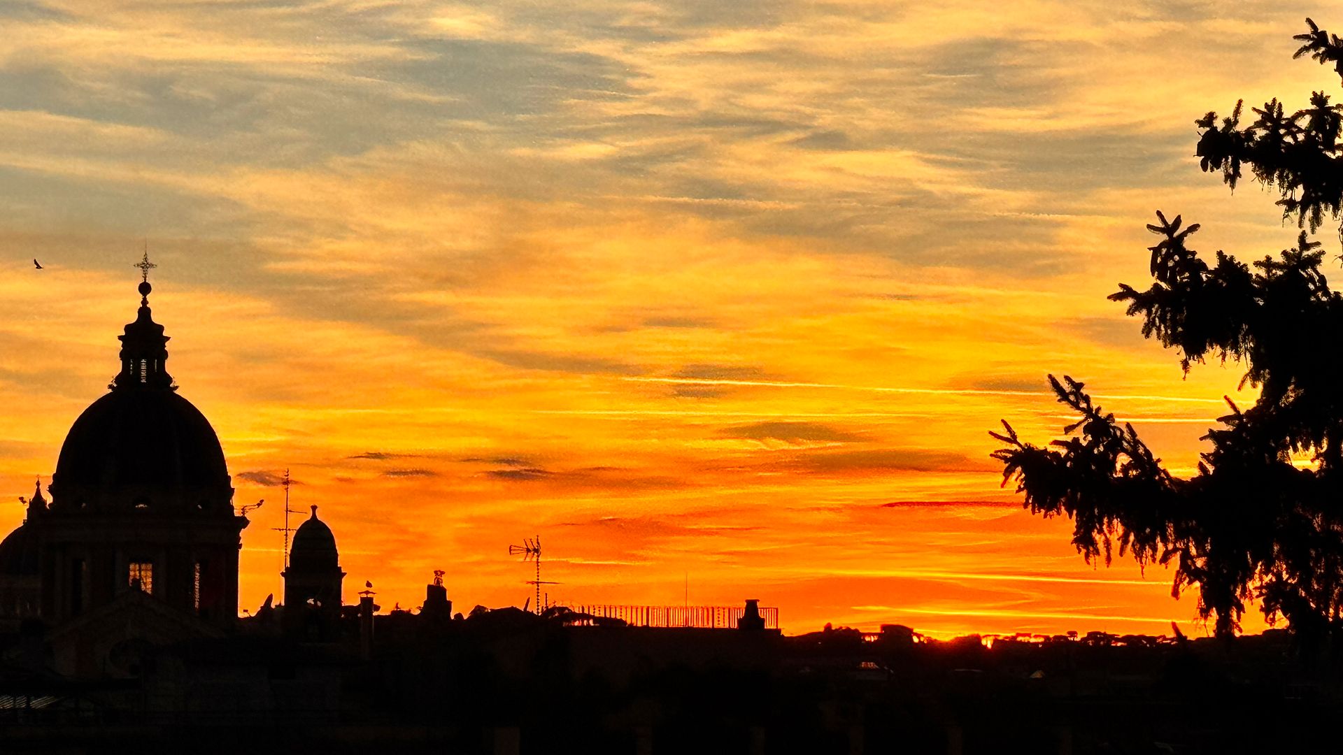 Golden Sunset Over City Silhouettes of Rome