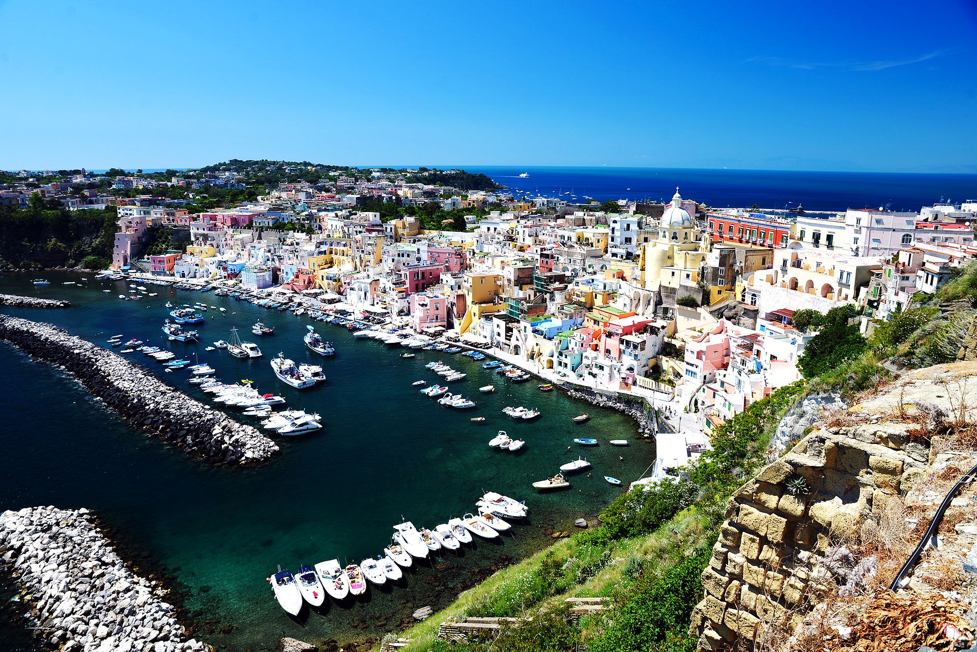 View of the port of Procida