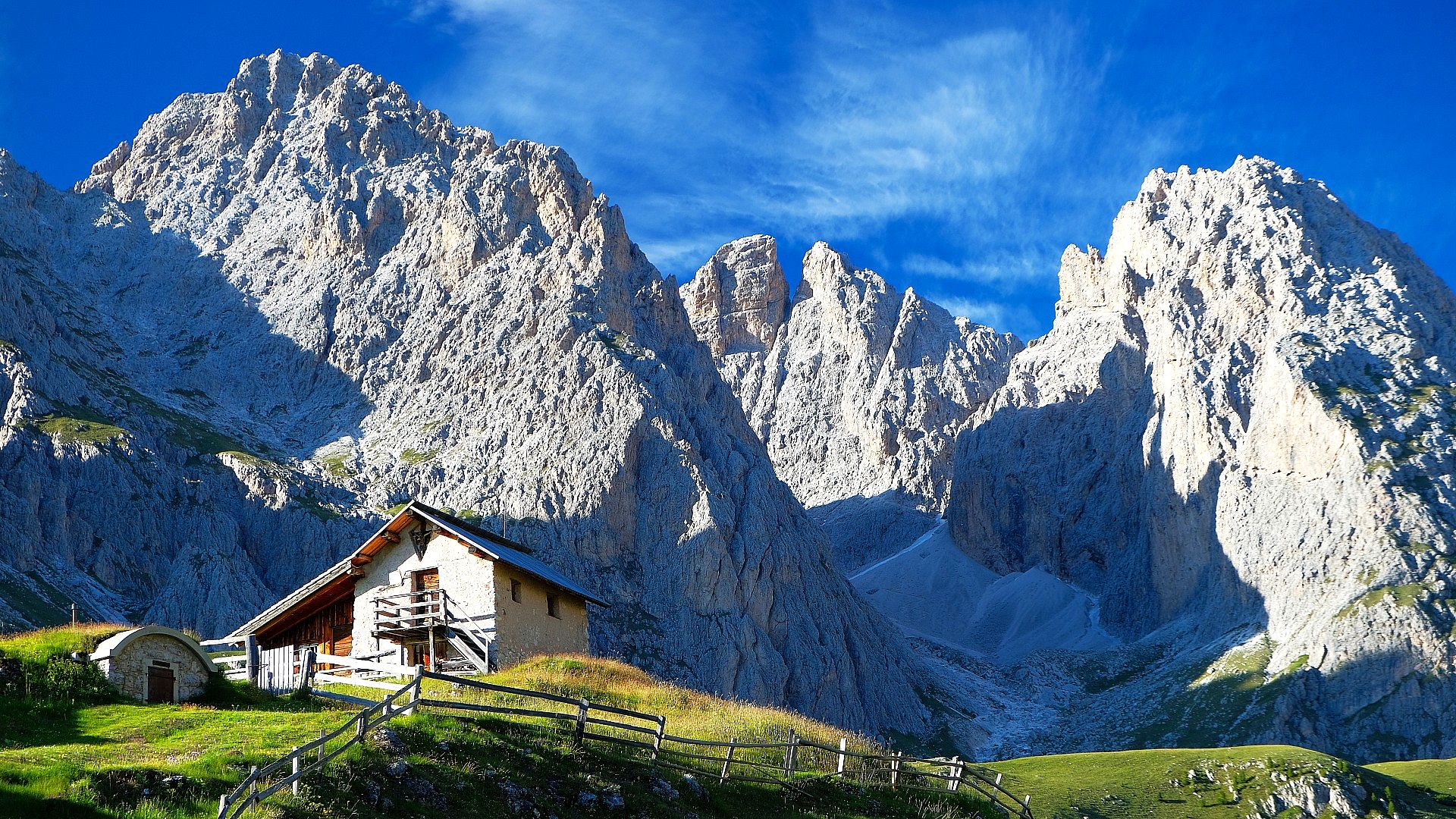 Alpine hut among the peaks