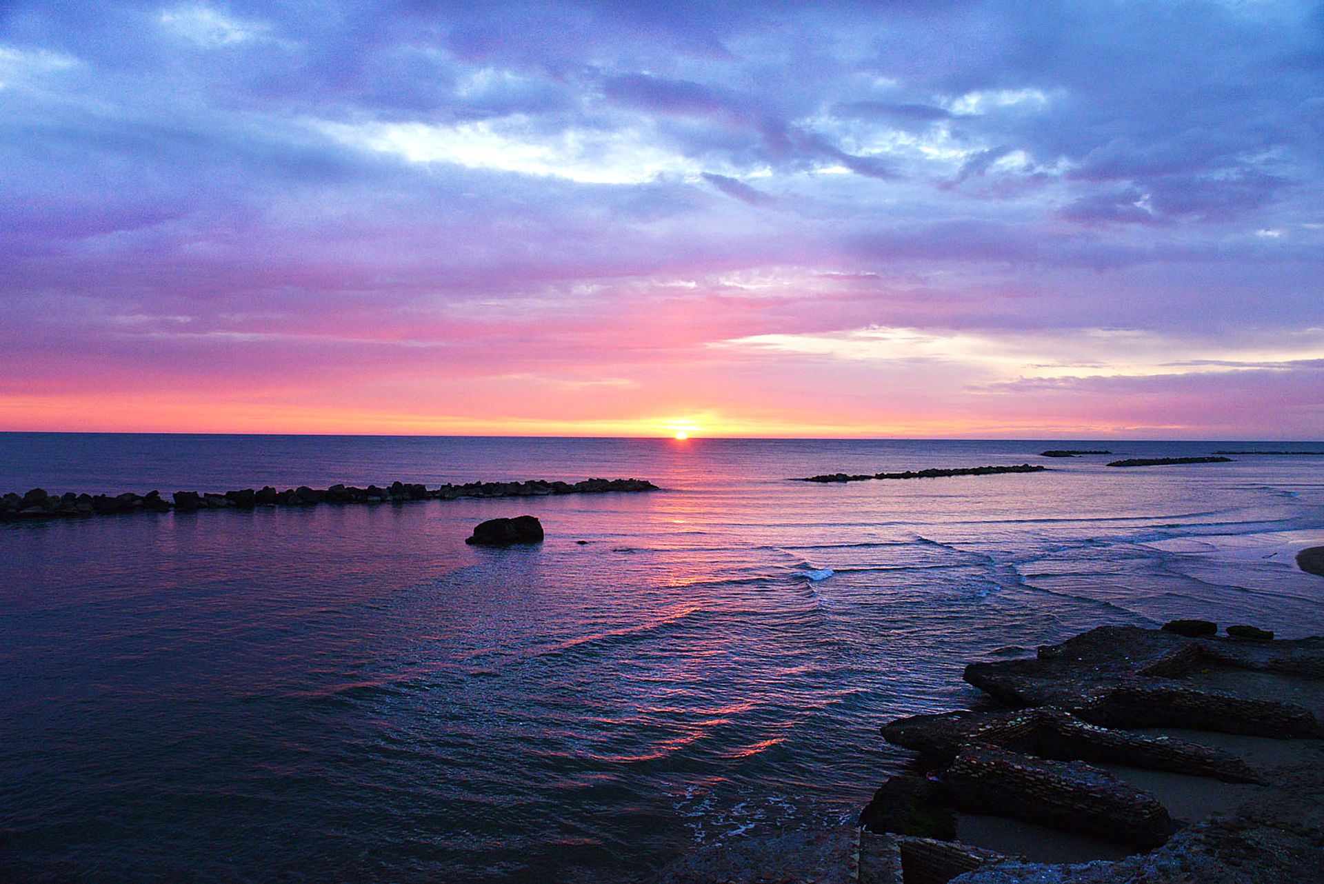 Purple sunset on the sea