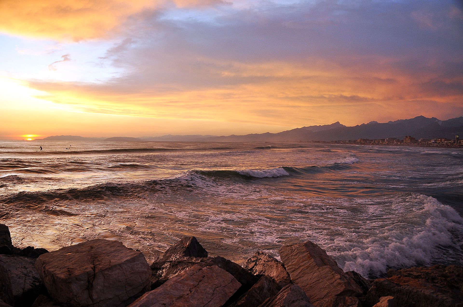 Golden sunset on the sea
