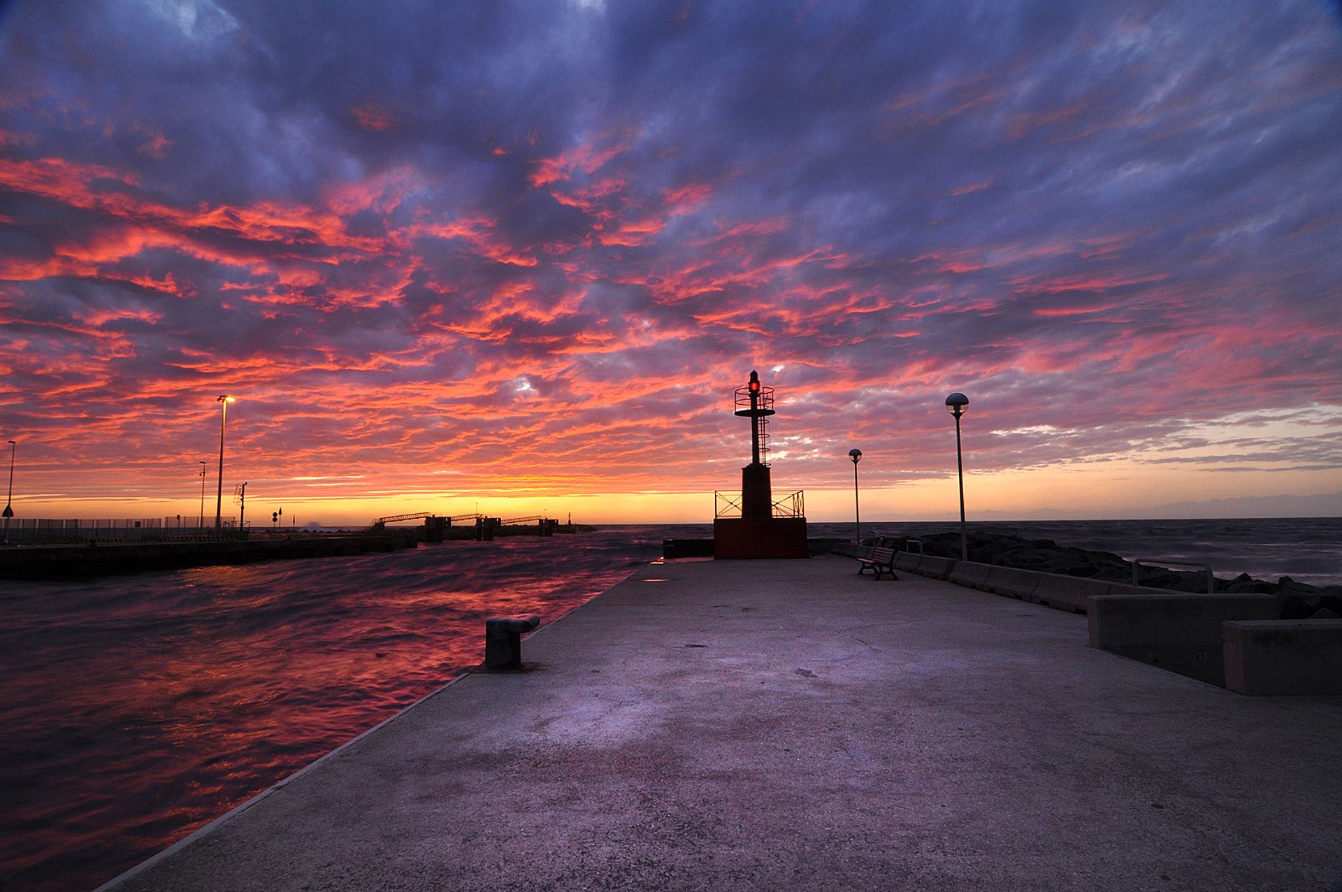 Fiery sunset on the pier