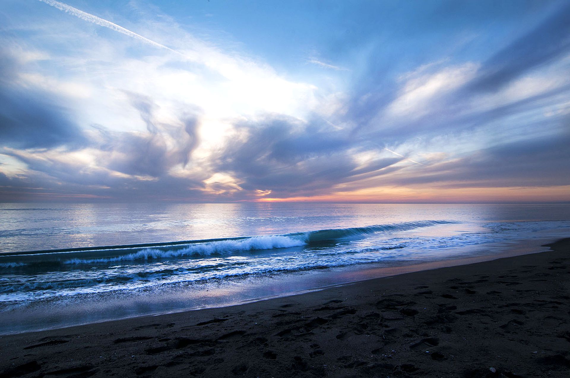 Sunset on the deserted beach